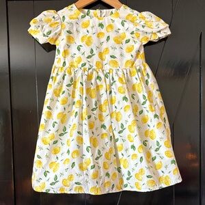 Handmade cotton Lemon Print Puff Sleeve Dress sz 3/4